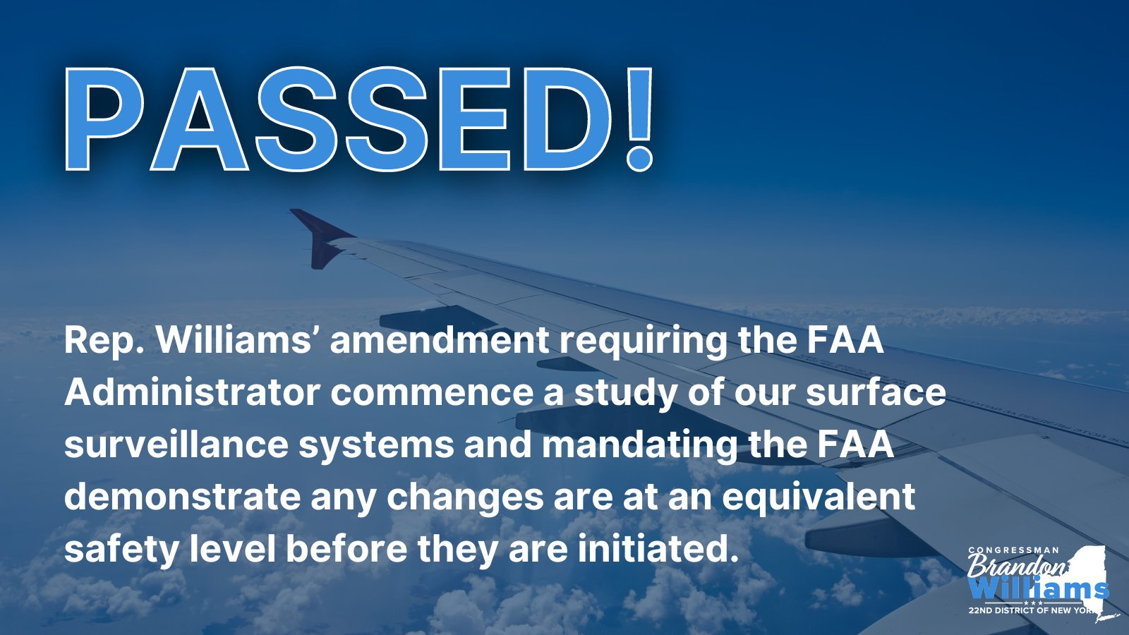 Rep. Williams votes to pass FAA Reauthorization and his amendment passes the House