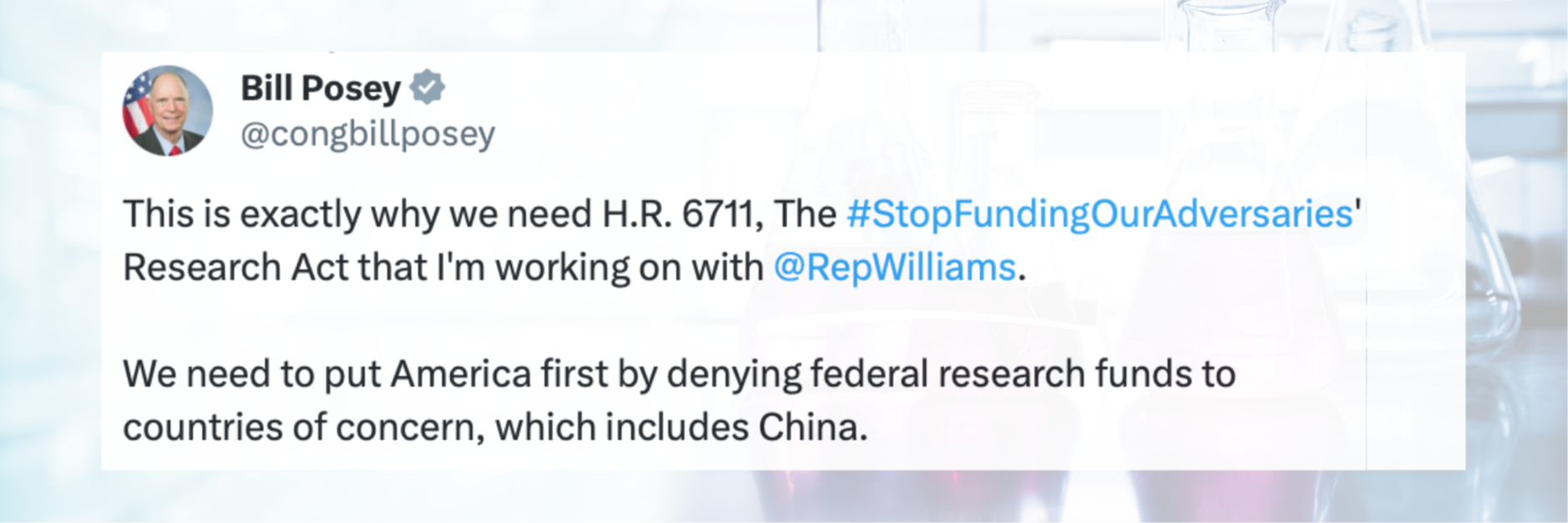 Rep. Williams partners to stop funding our adversaries research